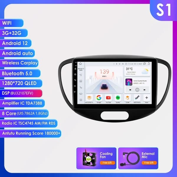 CarPlay bilradio, trådløs forbindelse, GPS-navigation, P1L-1G 16G-4cores