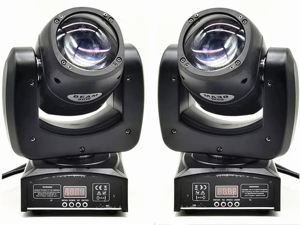 Mini Bevægeligt Hovedlys, RGBW Farveblanding, DMX Kontrol, 2 stk 90w beam, EU-stik
