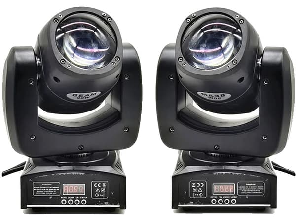 Mini Bevægeligt Hovedlys, RGBW Farveblanding, DMX Kontrol, 2 stk 90w beam, EU-stik