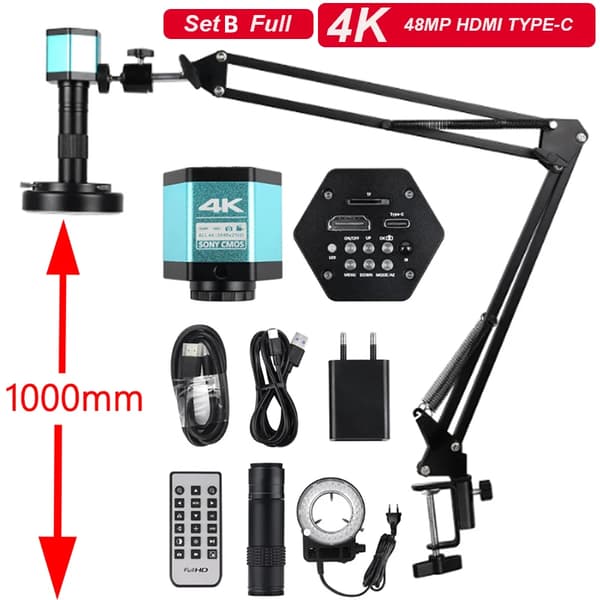 Digitaalinen mikroskooppi, 4K-resoluutio, 48MP kamera, 1-150X suurennos,Malli B Täysi