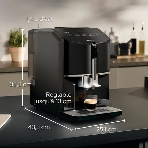 SIEMENS Helautomatska kaffe-maskin EQ300 ceramDrive milkPerfect svart piano TF301E19