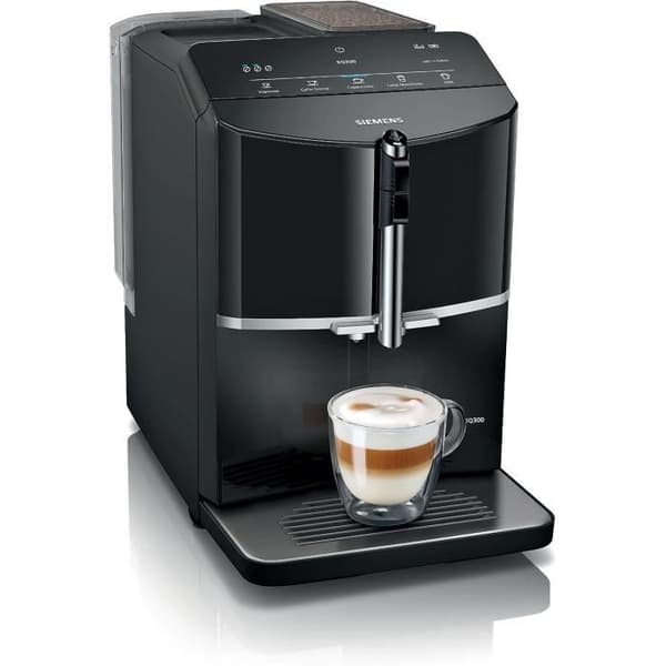 SIEMENS Helautomatska kaffe-maskin EQ300 ceramDrive milkPerfect svart piano TF301E19