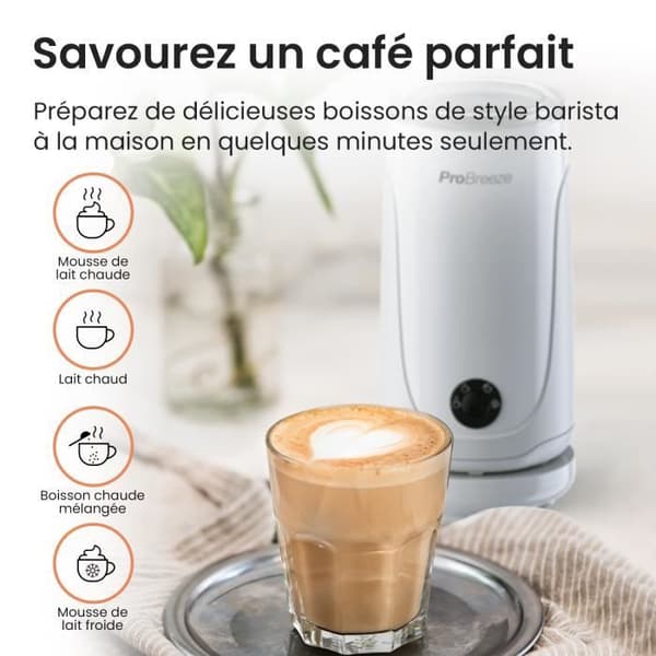Pro Breeze 4-i-1 varm och kall elektrisk mjölkskummare - för cappuccino, varm choklad, frappéer - vit