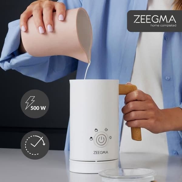 Mjölkskummare - ZEEGMA - Milkee - 4 lägen - 500 W - 240 ml - Vit/Trä