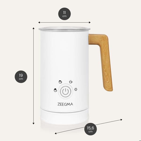 Mjölkskummare - ZEEGMA - Milkee - 4 lägen - 500 W - 240 ml - Vit/Trä