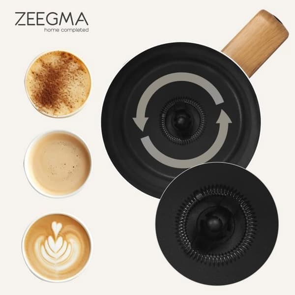 Mjölkskummare - ZEEGMA - Milkee - 4 lägen - 500 W - 240 ml - Vit/Trä
