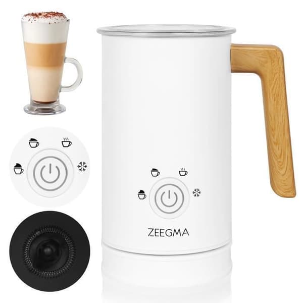 Mjölkskummare - ZEEGMA - Milkee - 4 lägen - 500 W - 240 ml - Vit/Trä