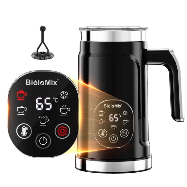 Mjölkskummare, LED-touchskärm, varm och kall skummare, 3700 RPM,EU, svart