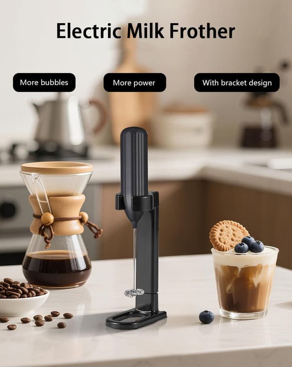 Lollanda Handhållen elektrisk mjölkskummare med batteridrift – 10000 RPM visp med stativ, perfekt för kaffe, matcha