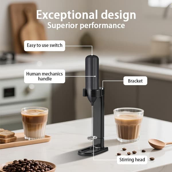 Lollanda Handhållen elektrisk mjölkskummare med batteridrift – 10000 RPM visp med stativ, perfekt för kaffe, matcha