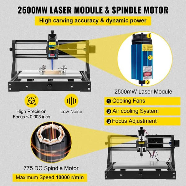 CNC Router Graveringsmaskine med Lasermodul - 3 Akser, USB-port, GRBL Kontrolkort & Offline Kontroller