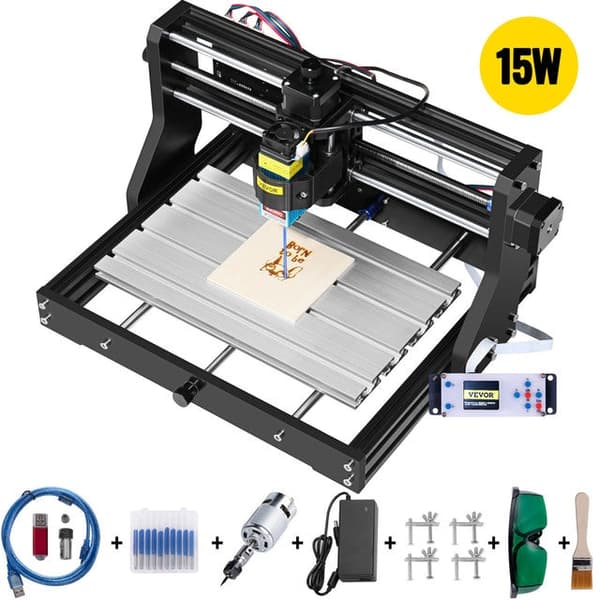 CNC Router Graveringsmaskine med Lasermodul - 3 Akser, USB-port, GRBL Kontrolkort & Offline Kontroller