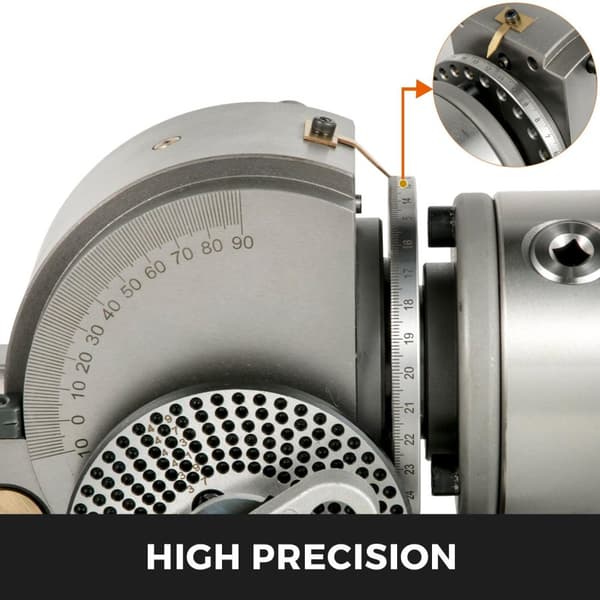 5" 1:40 semi-universellt fräsmaskin indexeringshuvud med ändstock och chuck, justerbar vinkel, hög precision, slitstark