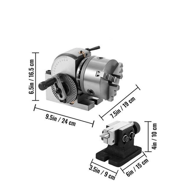 5" 1:40 semi-universellt fräsmaskin indexeringshuvud med ändstock och chuck, justerbar vinkel, hög precision, slitstark