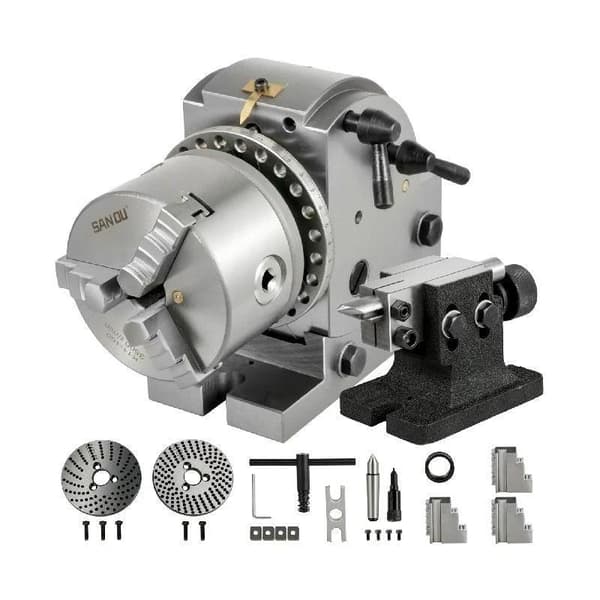 5" 1:40 semi-universellt fräsmaskin indexeringshuvud med ändstock och chuck, justerbar vinkel, hög precision, slitstark