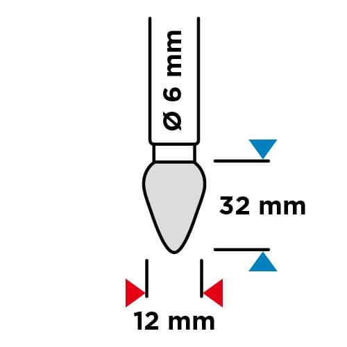 HM metallileikkuri, tyyppi H (liekki), 12 x 32 mm, varsi 6 x 45 mm