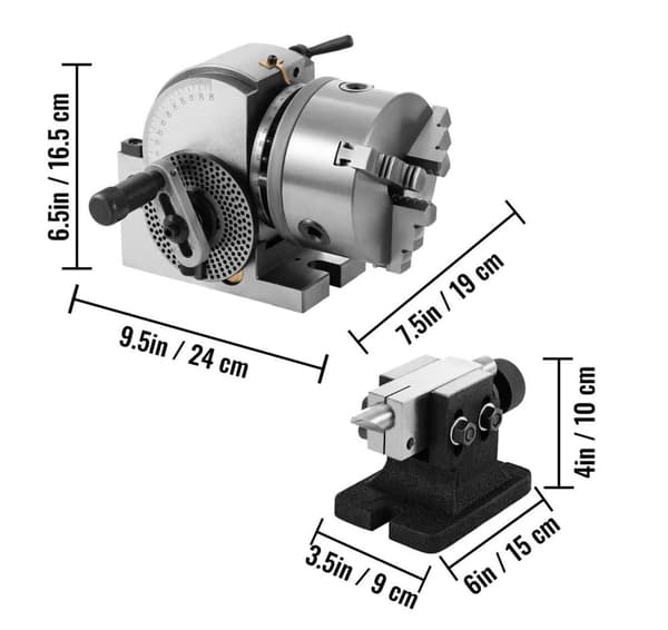 BS-0 5" justerbar precisionsdelningshuvud med indexeringsplatta, tailstock och 125mm 3 käftchuck, semi-universal indexingshuvud