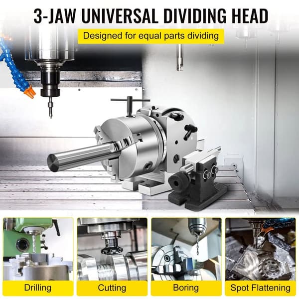 BS-0 5" justerbar precisionsdelningshuvud med indexeringsplatta, tailstock och 125mm 3 käftchuck, semi-universal indexingshuvud