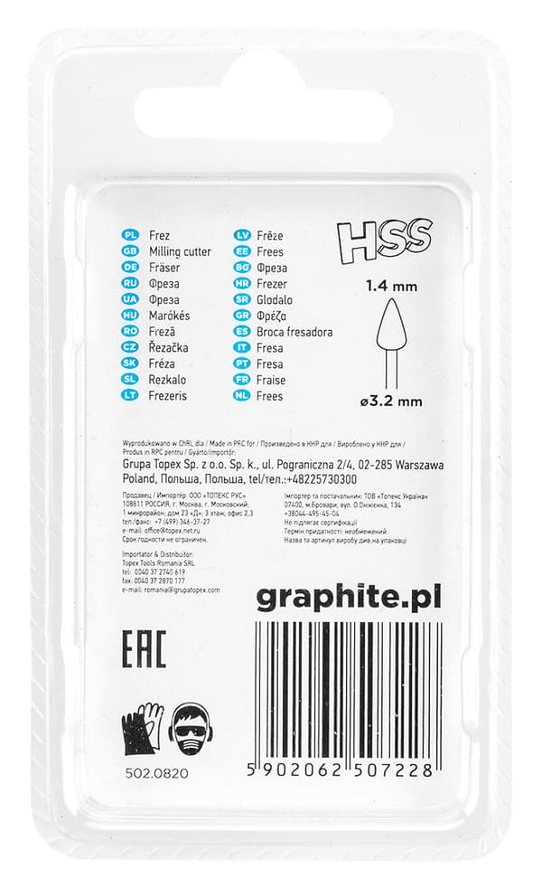 HSS skærekonus 1,4 mm, skaft 3,2 mm, 2 stk.