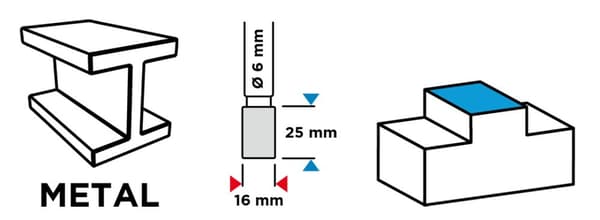HM metalfræser, type A (cylindrisk), 16 x 25 mm, skaft 6 x 45 mm