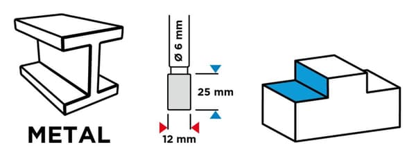 HM metallfräs, typ B (cylindrisk med blad ovanpå), 12 x 25 mm, skaft 6 x 45 mm