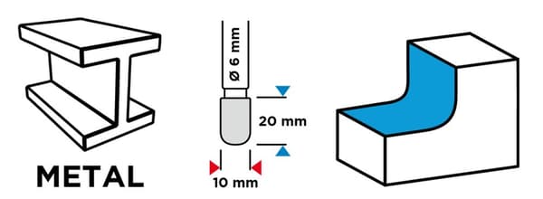 HM metalfræser, type C (rundcylindrisk), 10 x 20 mm, skaft 6 x 45 mm