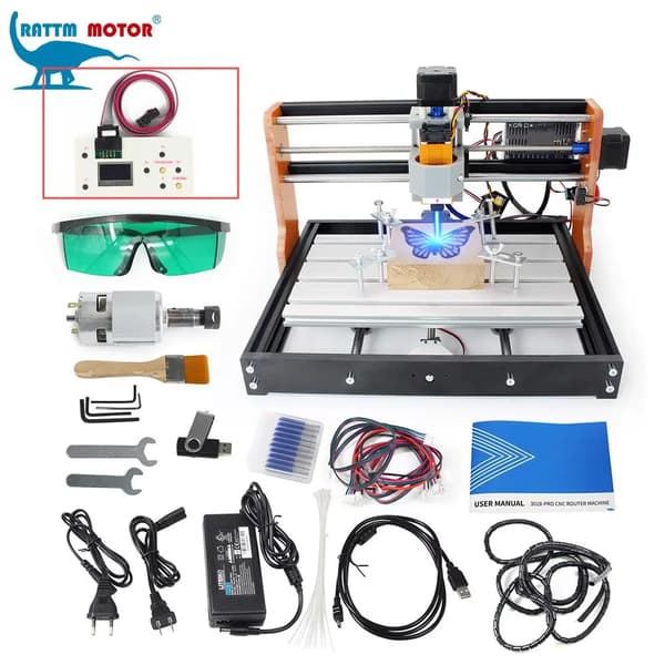 3018 Pro CNC-router, 3-axlig kontroll, 2,8” pekskärmskontroller,Vit kontroller, 20W