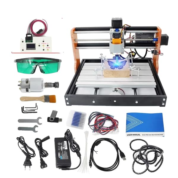 3018 Pro CNC-router, 3-axlig kontroll, 2,8” pekskärmskontroller,Vit kontroller, 20W