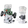 Pikkukuva 2 / 3: Bosch AdvancedTrimRouter 18V-8 -trimmeri jyrsimellä. pistokejalustalla. ilman akkua