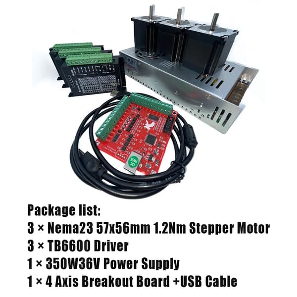 MHTNC Nema23 Stepper Motor Kit, 1.2N.m moment, 700 RPM hastighed,8 mm enkelt skaft, 3AXIS KIT TB6600
