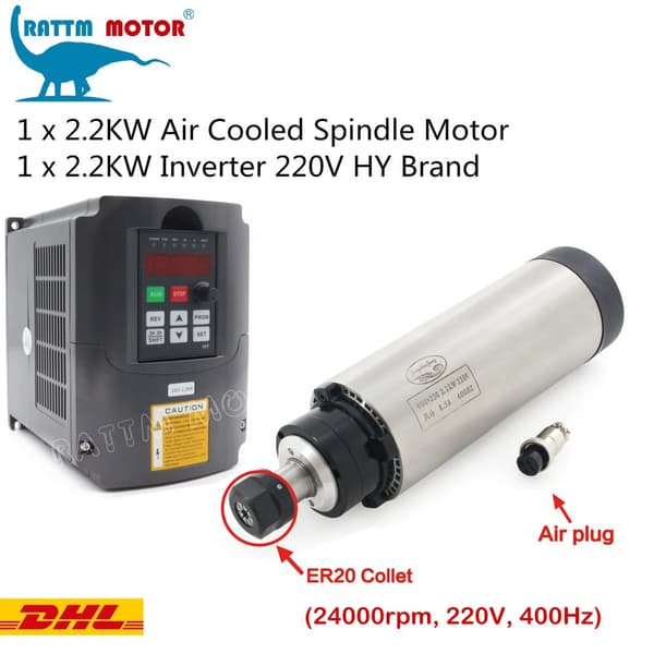 Ilmajäähdytteinen spindelimoottori, 2,2 kW teho, 0-24000 rpm nopeus,HY VFD:llä