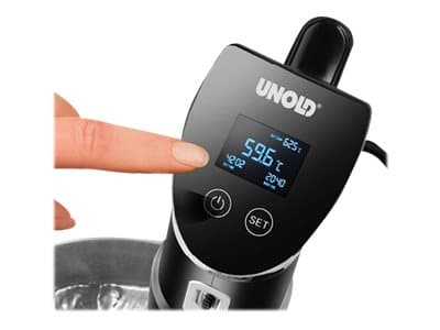 Unold Sous Vide Stick Time 58915, Sous vide -vesipumppu, Musta, Ruostumaton teräs, Muovi, Ruostumaton teräs, Nappi, LCD, 0,5 °C