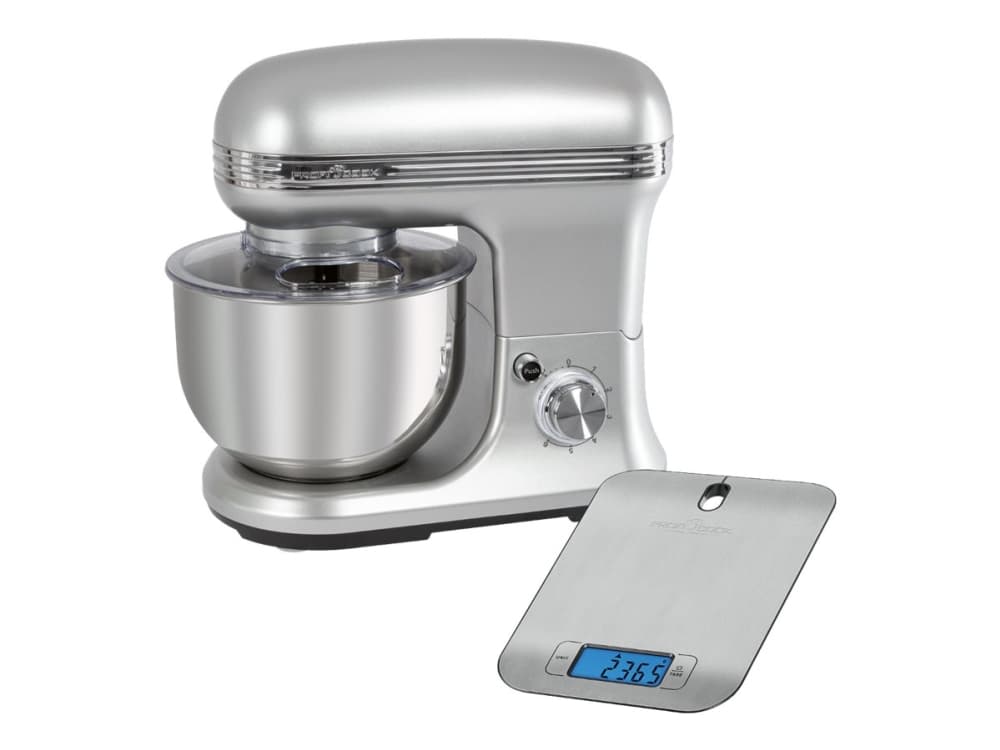 ProfiCook PC-KM 1222 W - Mixer - 5 liter - 1.2 kW - rostfritt stål/silver - med PC-KW 1221 kitchen scales