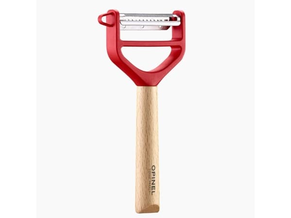 Opinel T-Duo, Hedelmät ja vihannekset, Y-kuorija, Ruostumaton teräs, Punainen, Puu
