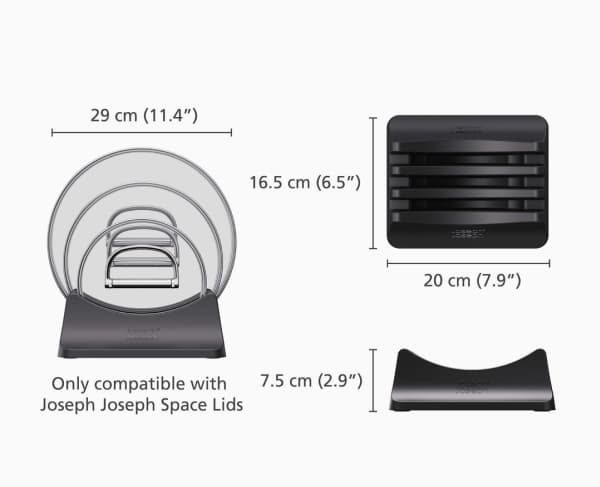 Joseph Joseph Space 3-piece Lid Storage Stand, Rack, Black, 200 mm, 165 mm, 75 mm