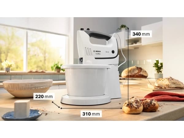Bosch MFQ37490, Håndmikser, Grå, Hvit, Miksing, 1,3 m, 3 l, Jekk