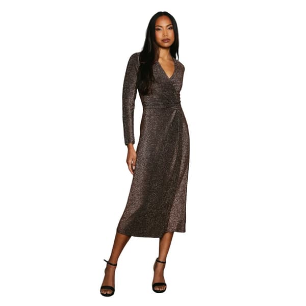 Principles Womens/Ladies Glitter Jersey Wrap Dress Bronze 16 UK