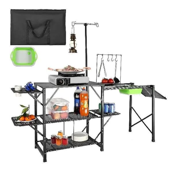174x50x160cm hopfällbart bärbart campingkök i aluminium med diskbänk, bra stabilitet, enkel städning, lättinstallerad, bred applikation