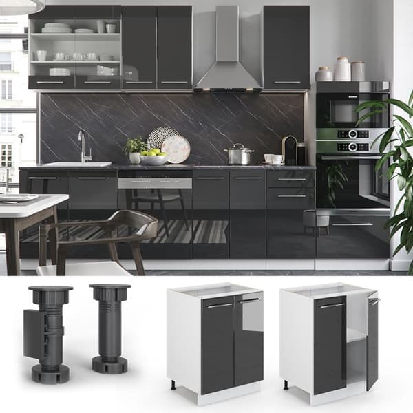 Fame-Line köksunderställ, 60 cm utan PT, anthracite hög glans, vit, Vicco