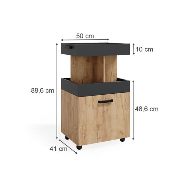 Kamber rullvagn, 50x88.6cm, Guldigt ek, Antracit, Vicco