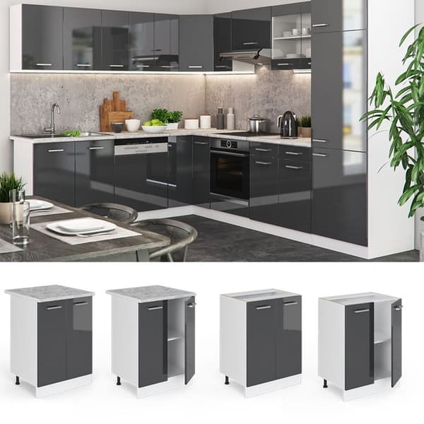 Köksunderdel R-Line, 60cm, PT Marmor, Antracit Hög glans, Vit, Vicco