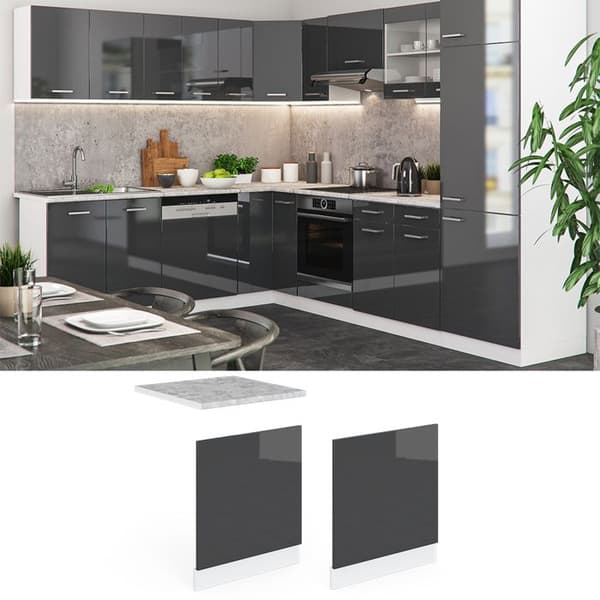 Façade R-Line, 60cm, PT Marmor, Anthracite Hög glans, Vit, Vicco