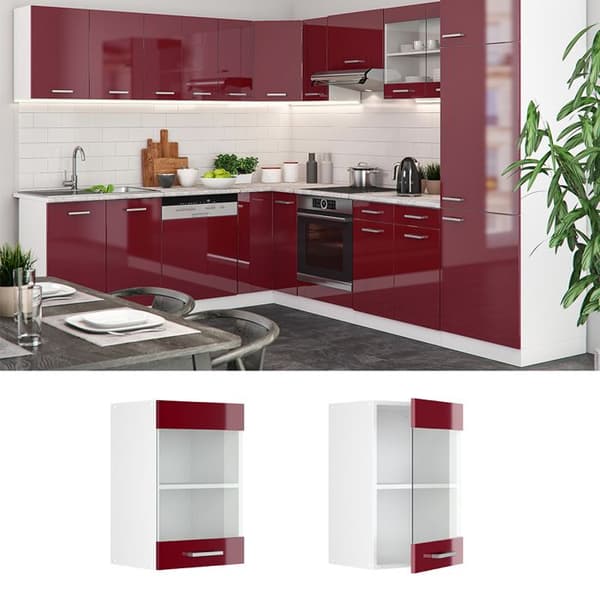 Högskåp med glasdörr VICCO R-Line Vit/Bordeaux Brilliant 40 cm