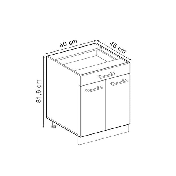 Köksmöbel R-Line, 60 cm med låda, utan PT, Bordeauxröd hög glans, Vit, Vicco