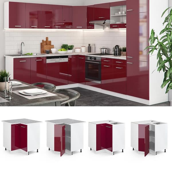 Hörnsoffbord R-Line, 75,6 cm utan PT, Bordeaux högglans, Vit, Vicco