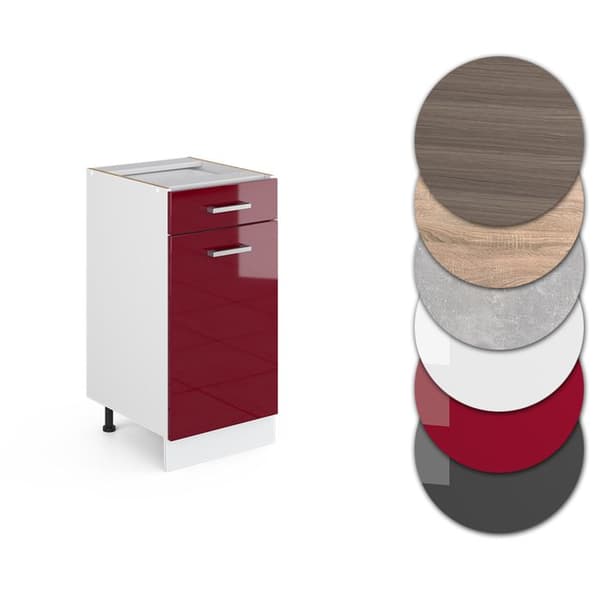Köksmöbel R-Line, 40 cm utan PT, Bordeaux röd högglans, Vit, Vicco