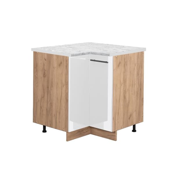 Fame-Line hörnmöbel, 80.5 cm, PT marmor, vit hög glans, gyllene ek, Vicco