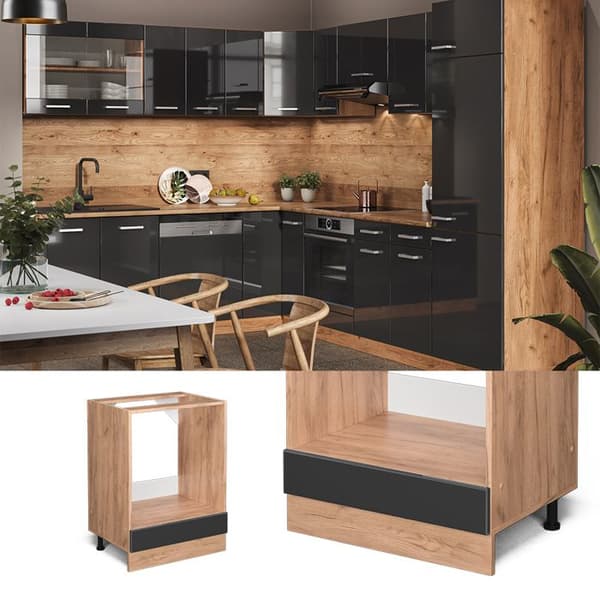 Sömmar för ugn R-Line, 60cm PT Marmor, Anthracite Hög glans, Guld ek, Vicco