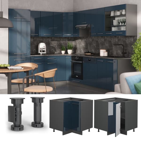 Fame-Line hörnsideboard, 80,5 cm, PT antracit, mörkblå blank, antracit, Vicco