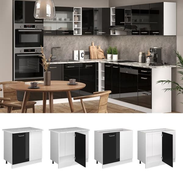 Hörnsoffa R-Line, 86 cm, PT Marmor, Svart högglans, Vit, Vicco